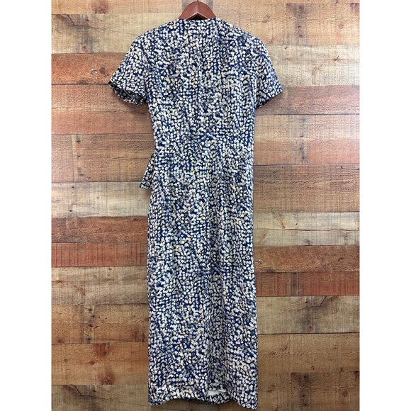 Adrianna Papell Petite 100% Silk Floral Wrap Dress Size 10P Blue & White Short S - Picture 4 of 5